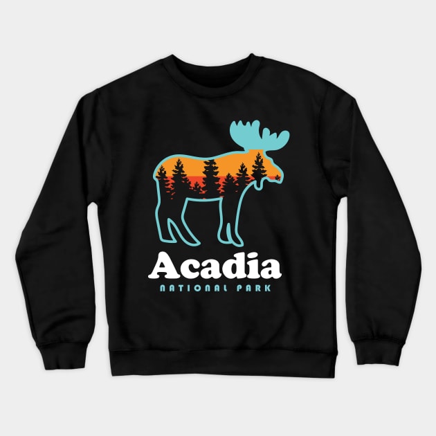 Acadia National Park Camping Bar Harbor Maine Moose Crewneck Sweatshirt by PodDesignShop